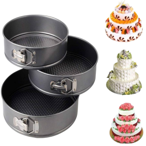 • 3 different sizes for versatile baking needs • Easy-release lock clip for quick removal • Non-stick coating for smooth cake release