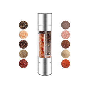 • Dual chamber design for grinding two spices separately • Durable stainless steel body for long-lasting use • Easy twist mechanism for smooth grinding