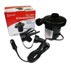 • DC powered – easy to use with car socket • Quick inflate & deflate function • Multiple nozzles for different uses