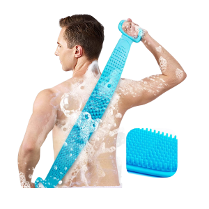 Long flexible design for easy back cleaning Soft silicone bristles for gentle skin care Perfect for body scrubbing and relaxing massage use