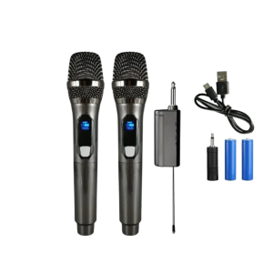 Comes with 2 microphones for singing, speaking, and events Wireless design for easy and comfortable use Includes receiver, charging cable, and batteries